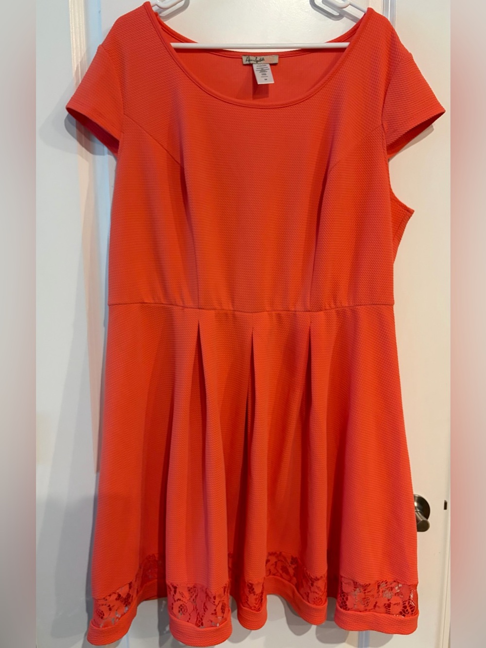 Love Squared Coral Fit & Flare Dress with Lace Trim
